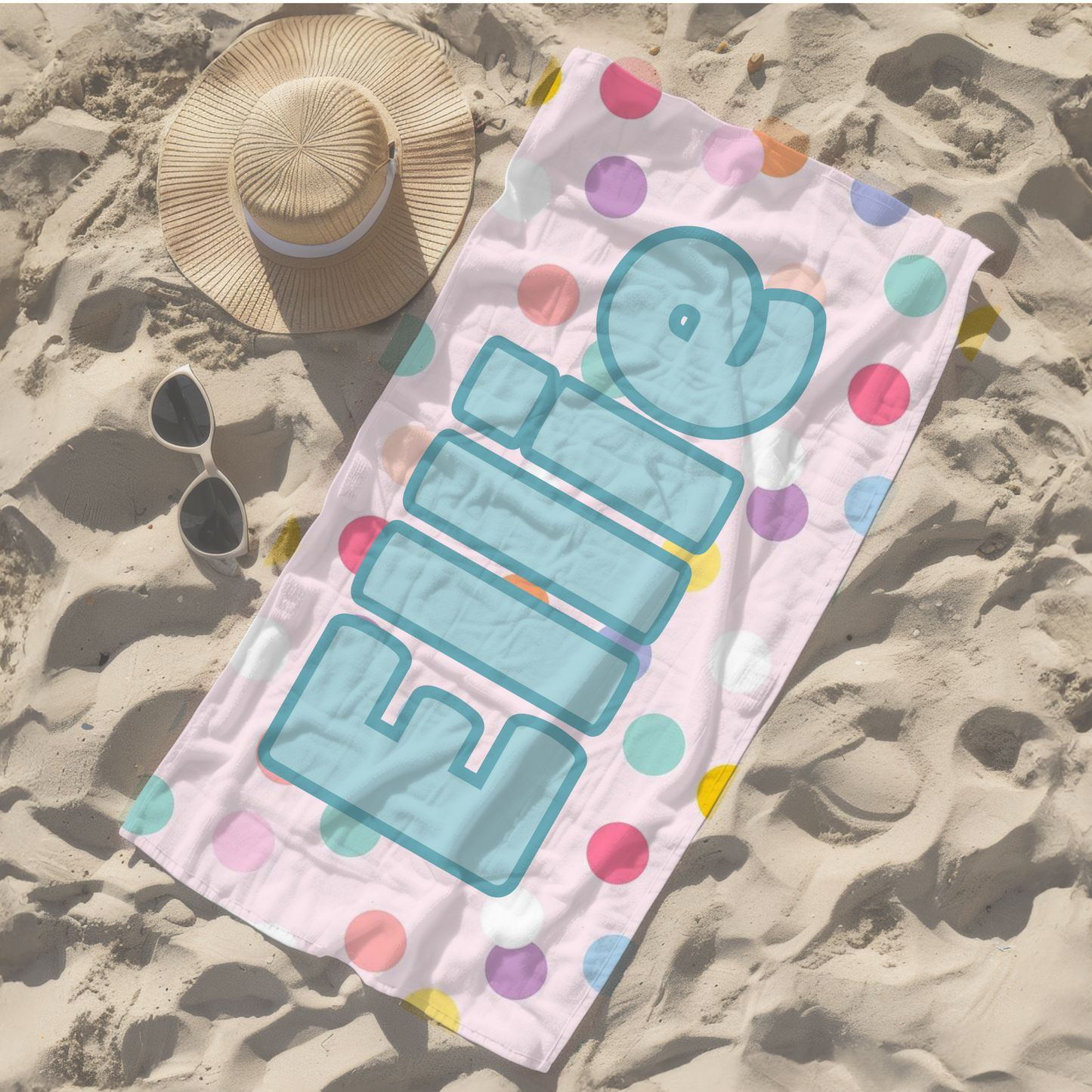 Personalised children's kid's towel women's pink spots polka dots spotty