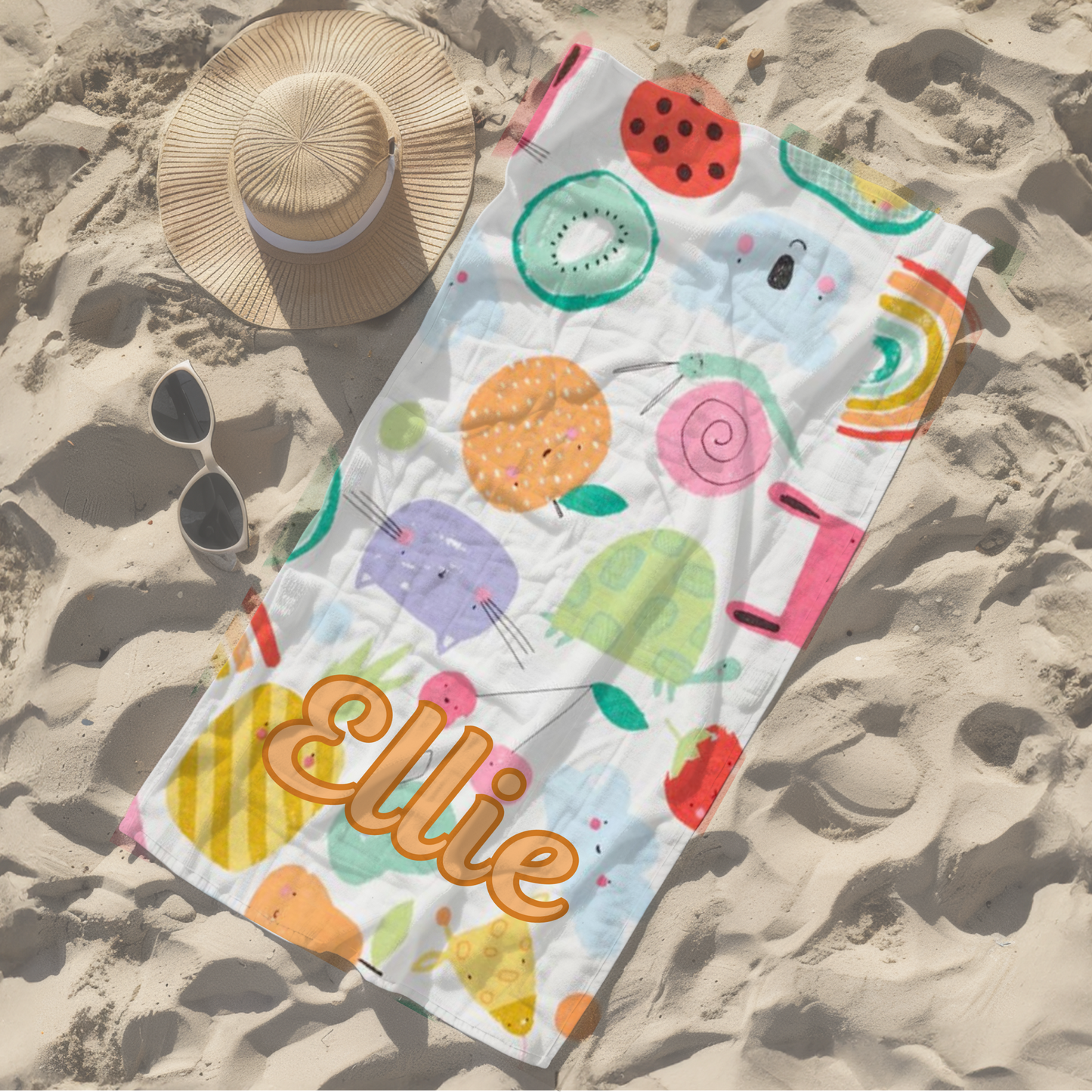 Personalised children's kid's towel rainbows cute