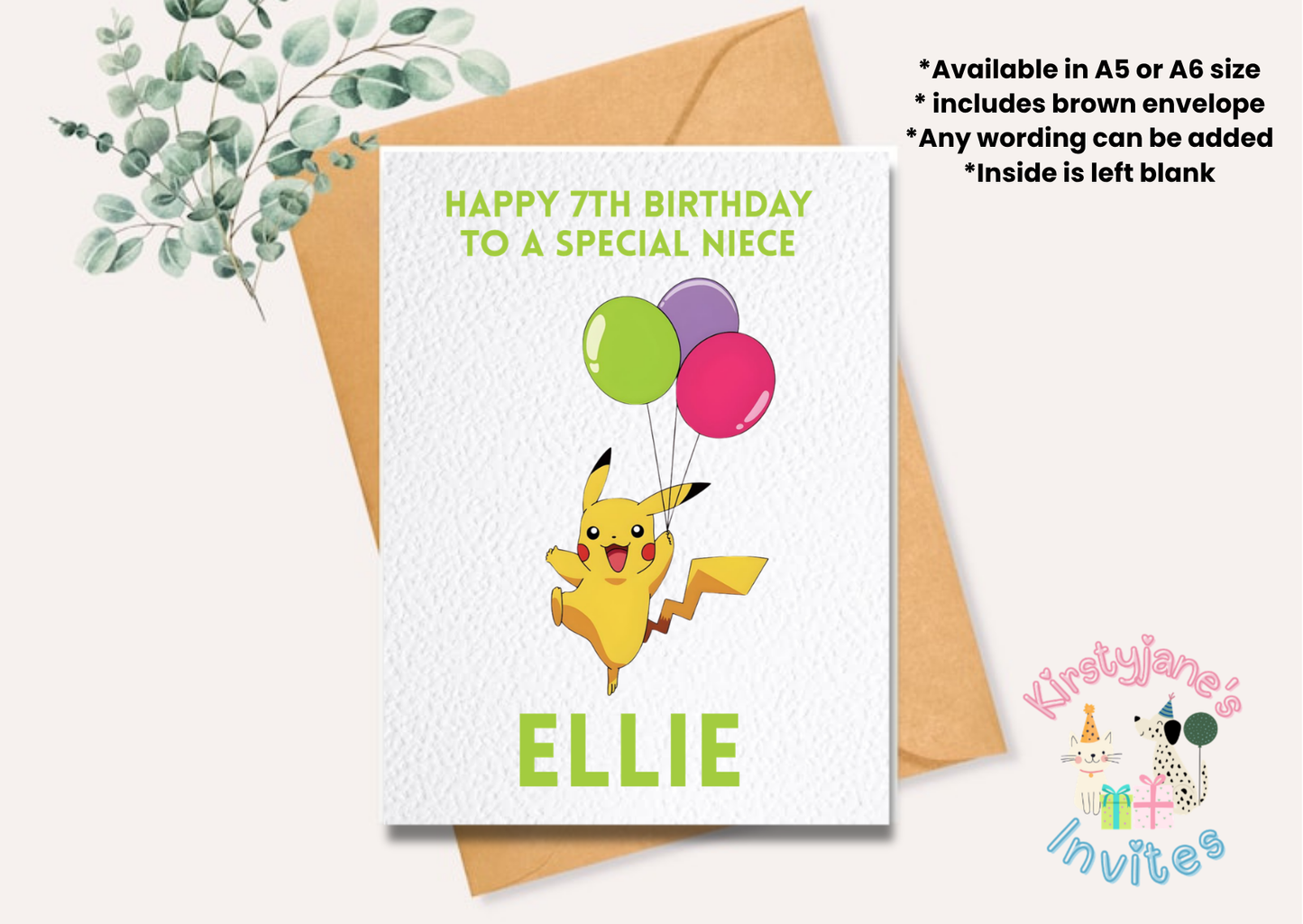 Birthday greetings card pokemon pikachu
