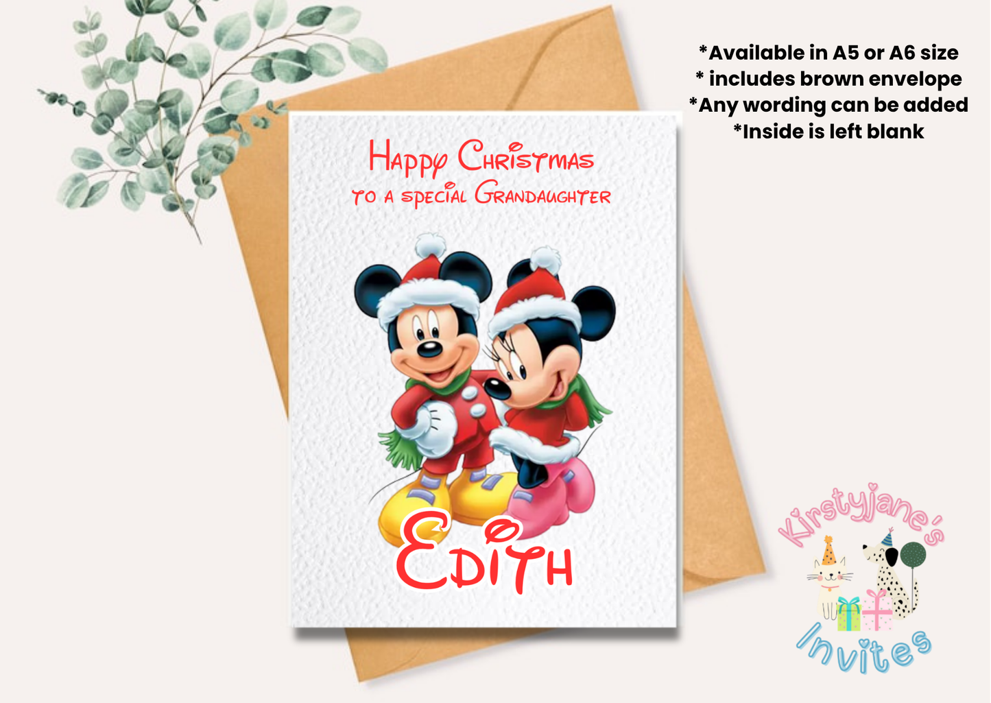 Christmas greetings card Disney mickey and minnie mouse