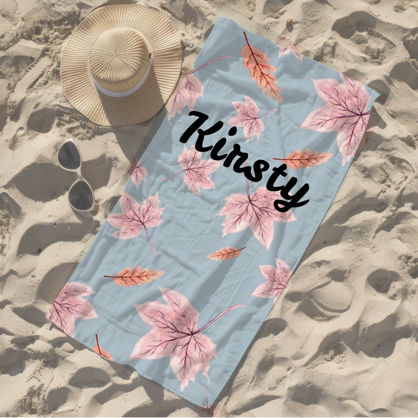 Personalised towel women's adult's leaves autumn