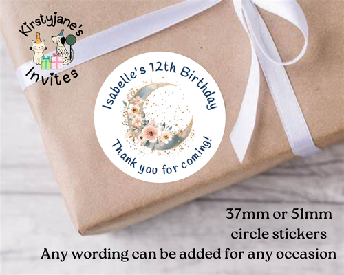 Personalised Christmas Xmas presents stickers Birthday Party Bag Favours Moon Lunar Phase