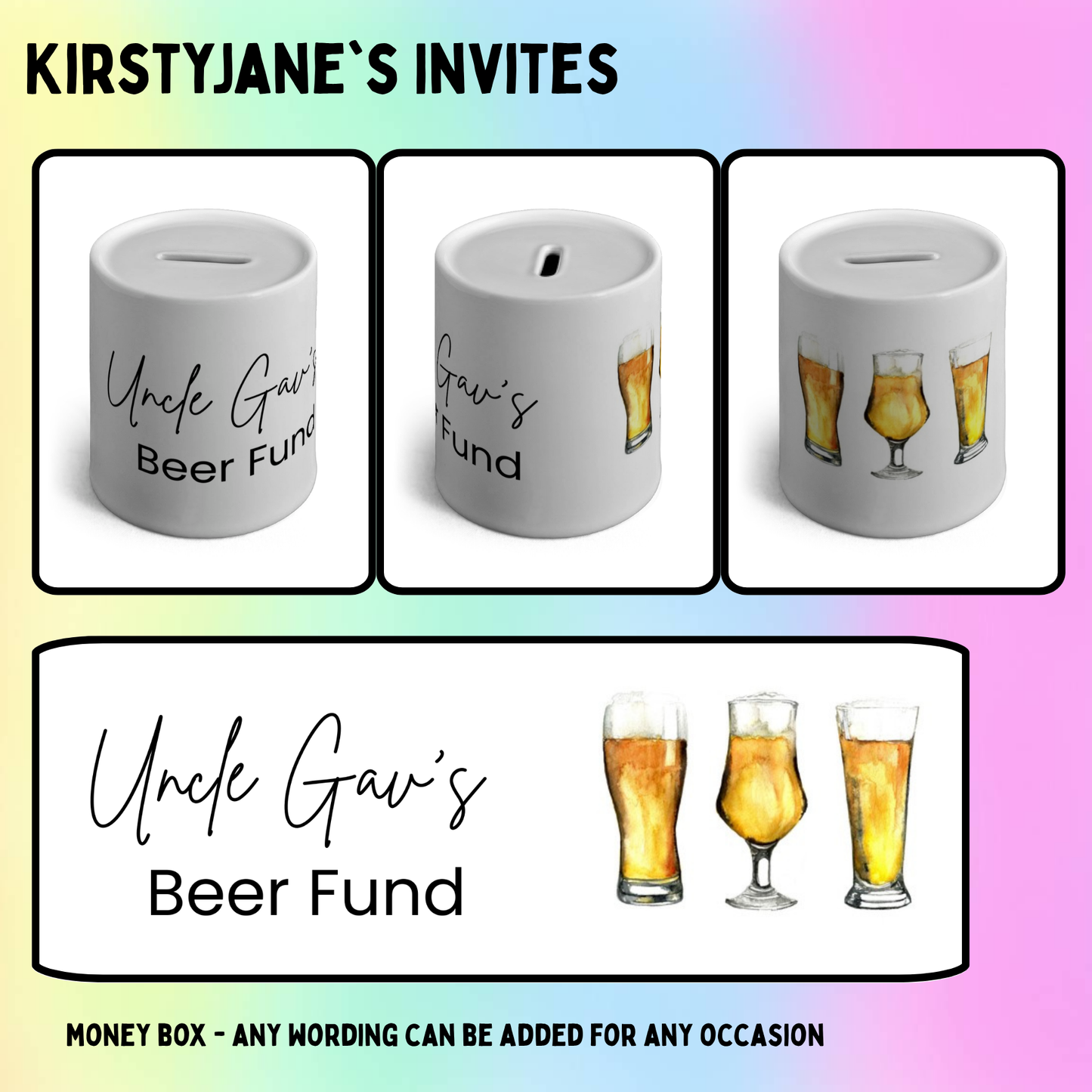 Personalised ceramic money box Mens Beer Fund