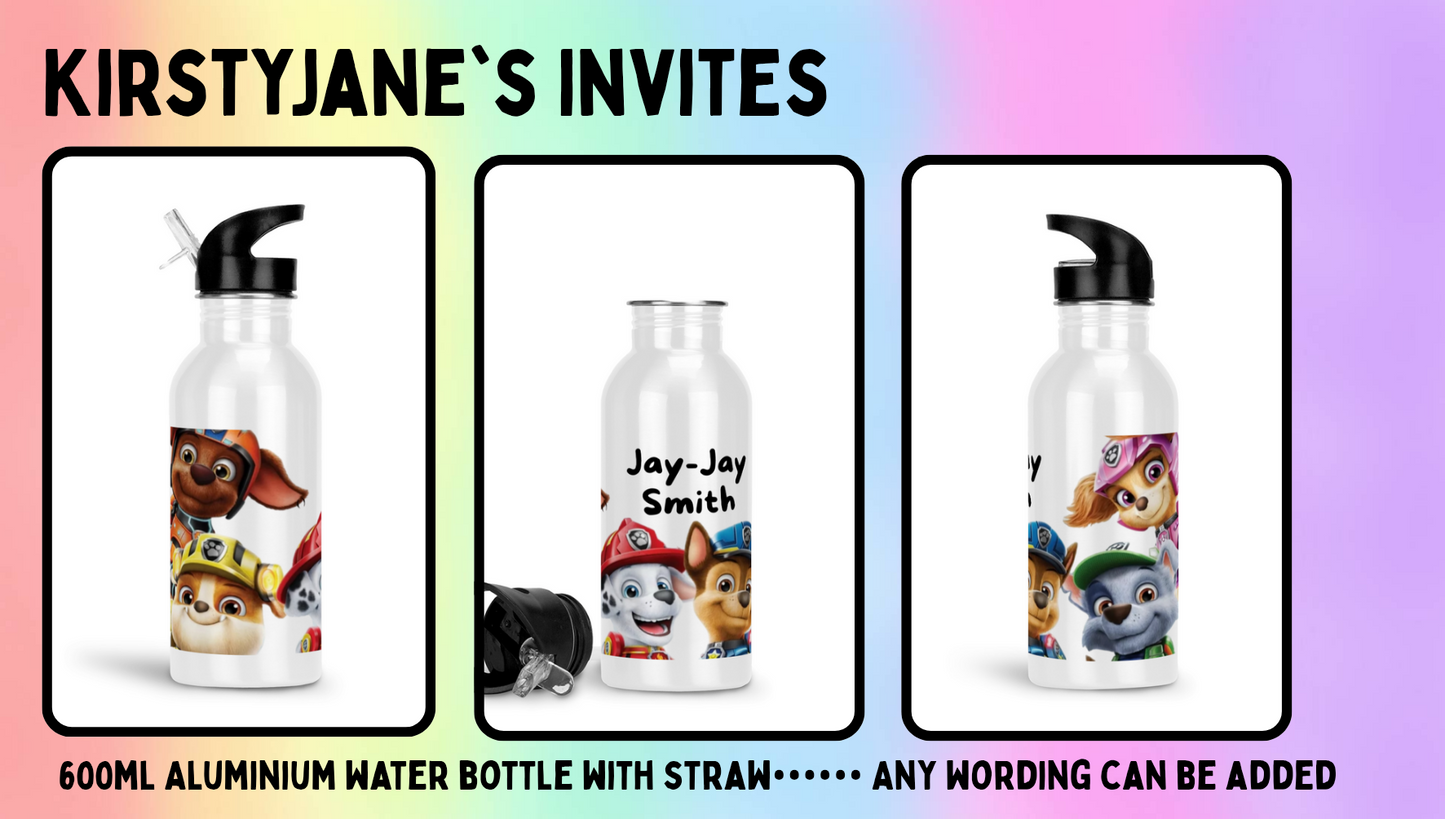 Personalised 600ml Aluminium drinks bottle with straw paw patrol