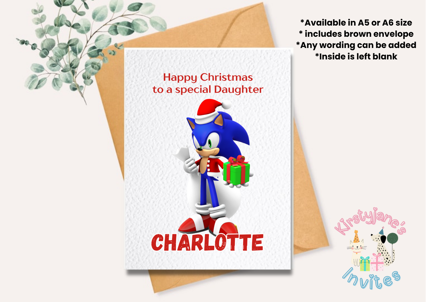 Christmas greetings card Sonic The Hedgehog