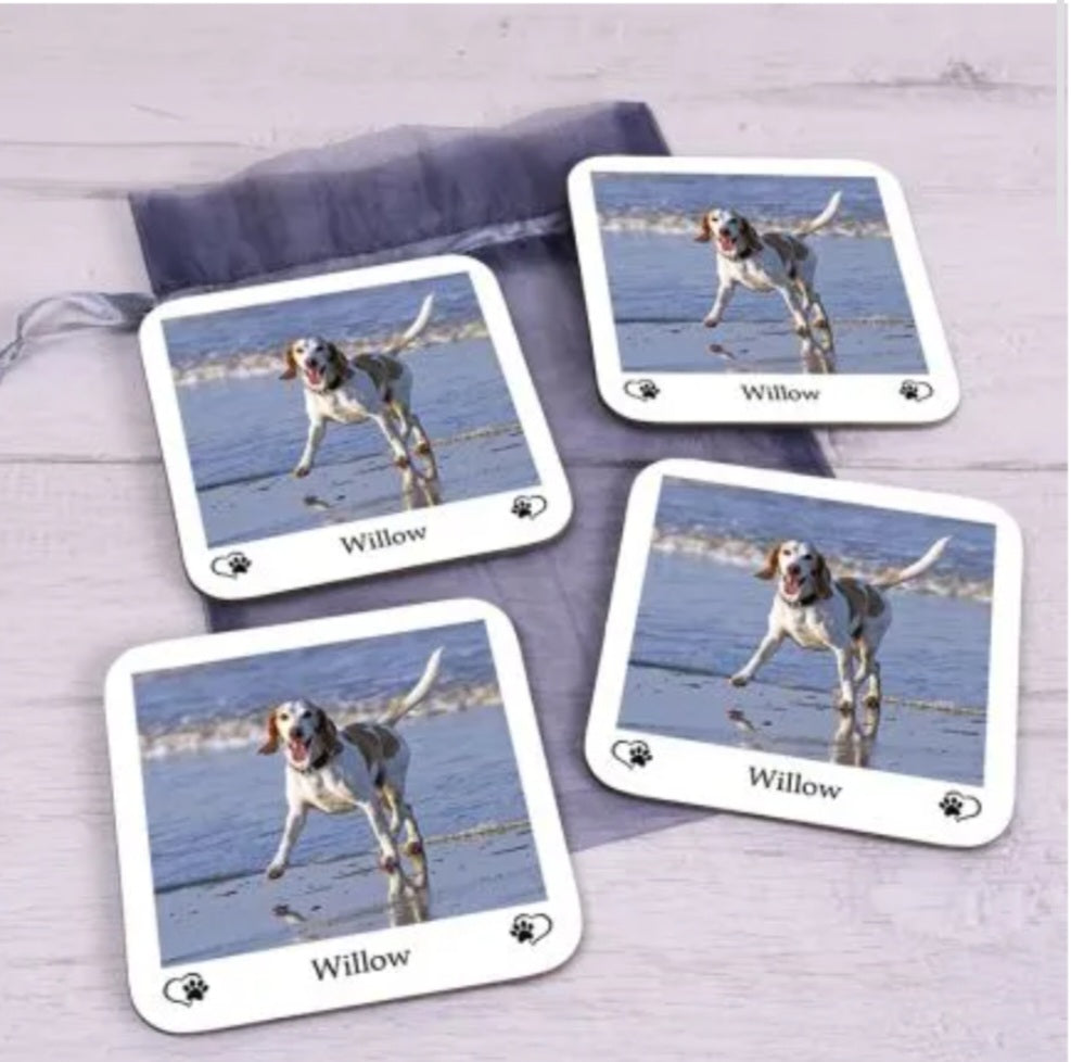 Personalised pet coasters with your own photo x 4