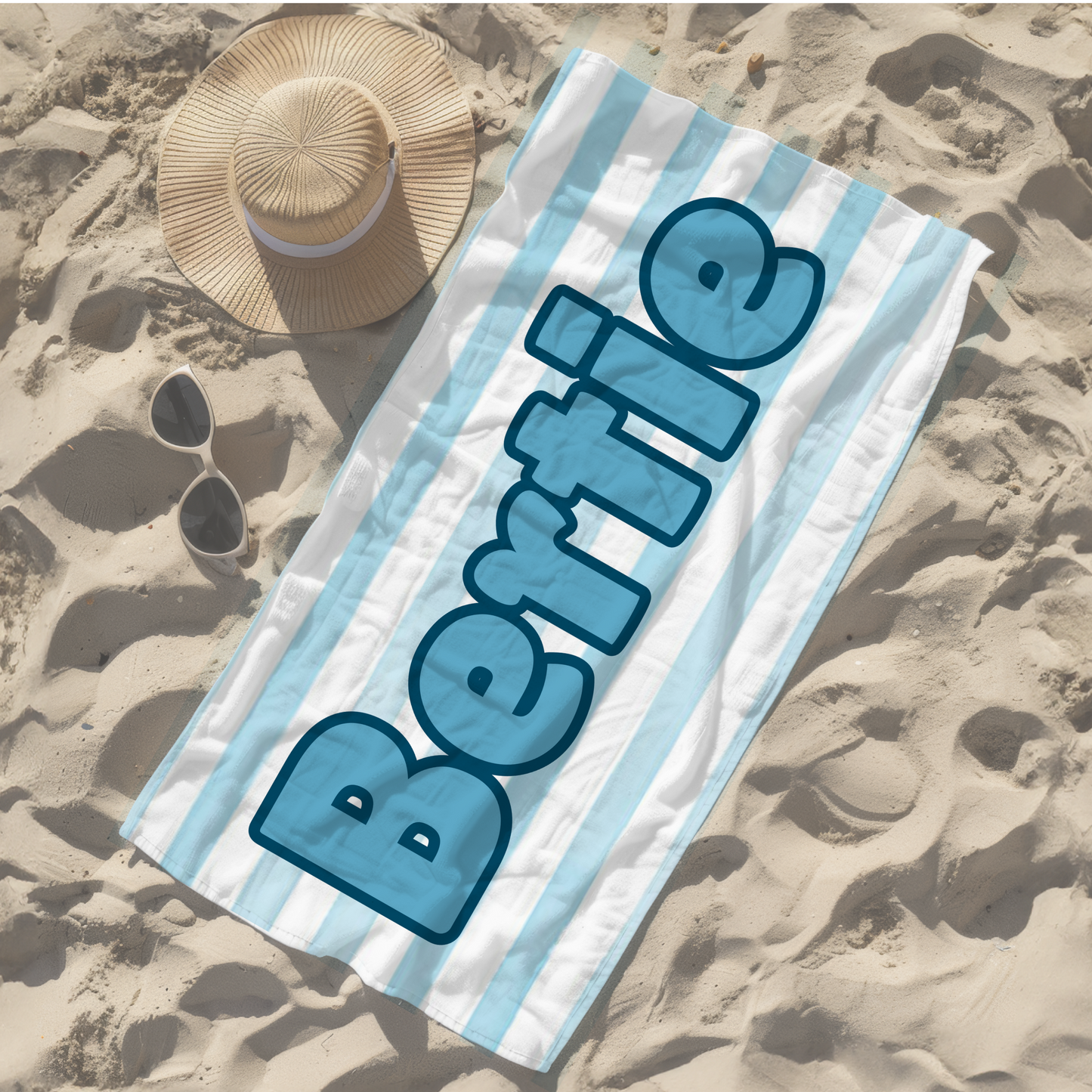 Personalised children's kid's towel women's mens blue stripe