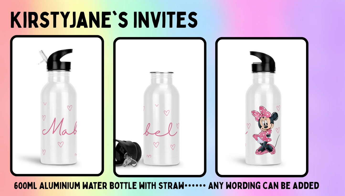 Personalised 600ml Aluminium drinks bottle with straw minnie mouse