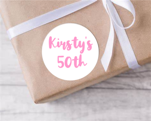 Personalised birthday party pink adult age stickers