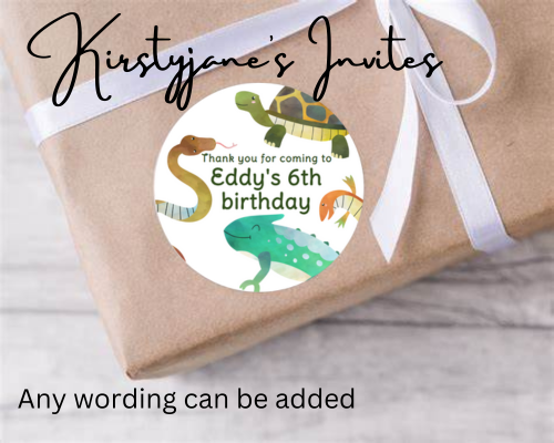 Personalised birthday party Reptile Snake & lizard stickers