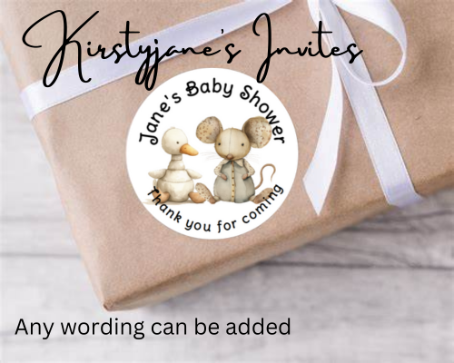 Personalised birthday party baby shower duck mouse stickers