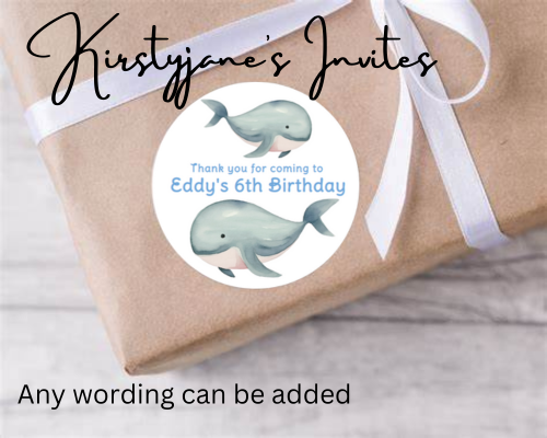 Personalised birthday party Whale Sea stickers