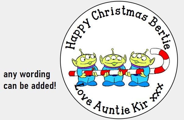 Personalised Christmas Xmas present stickers Toy Story aliens