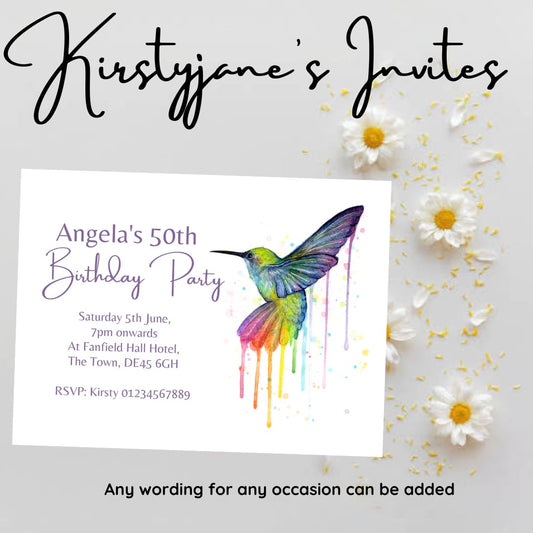 Personalised Adults hummingbird party birthday invitations