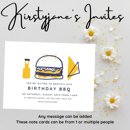 Personalised bbq party birthday invitations