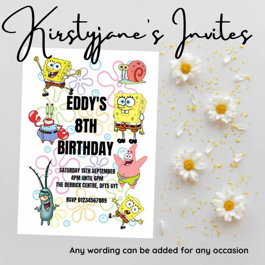 Personalised Soongebob Square pants birthday invitations