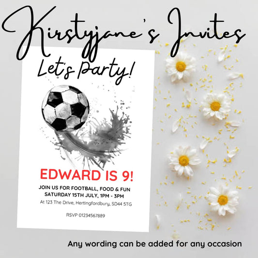 Personalised football party birthday invitations
