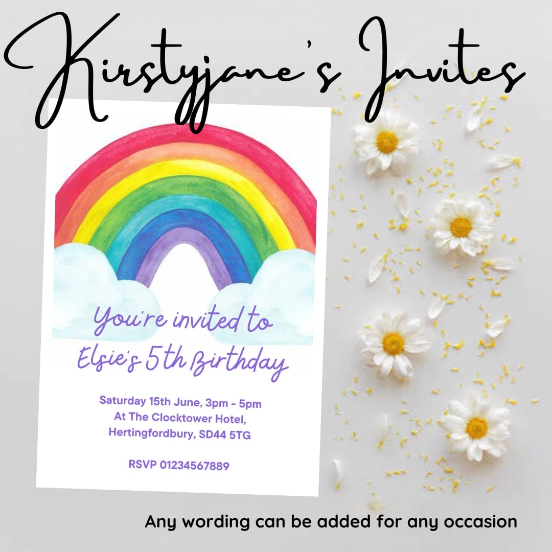 Personalised rainbow party birthday invitations