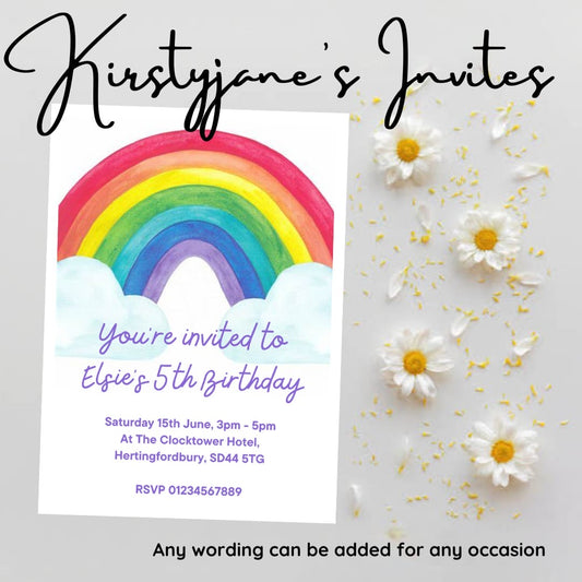 Personalised rainbow party birthday invitations