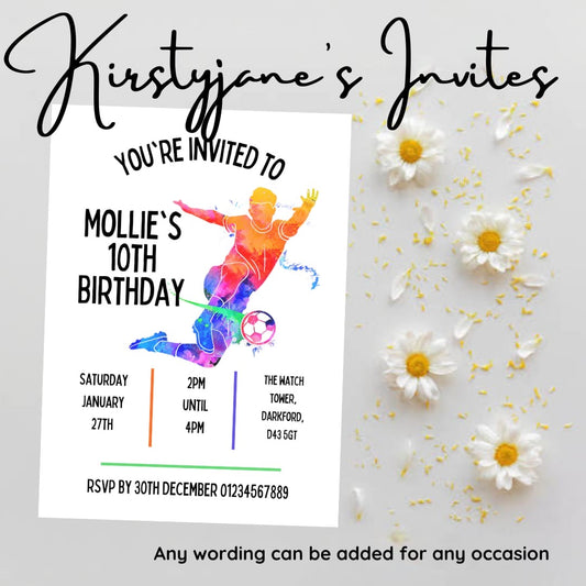 Personalised Football party birthday invitations