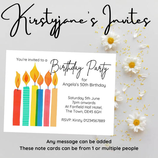 Personalised candles party   birthday invitations