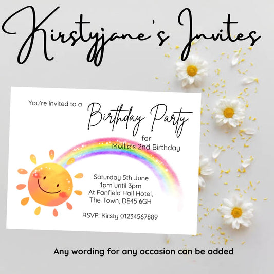 Personalised rainbow party birthday invitations