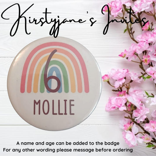 Personalised Rainbow birthday badge