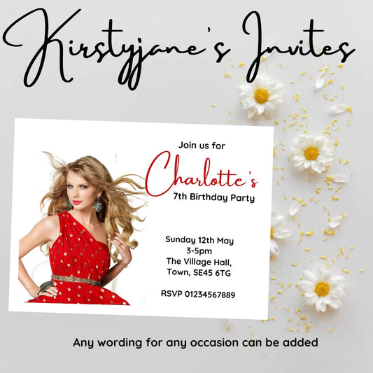 Personalised kids Taylor Swift  birthday party invitations