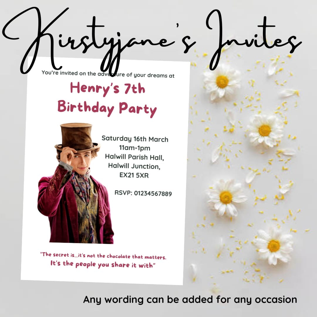 Personalised Charlie and the chocolate factory birthday invitations