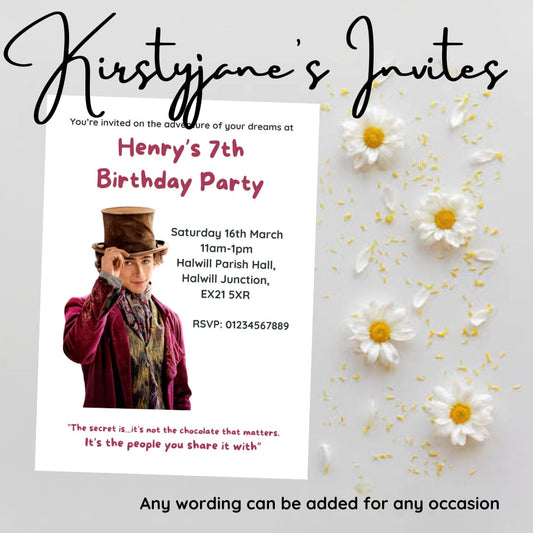 Personalised Charlie and the chocolate factory birthday invitations