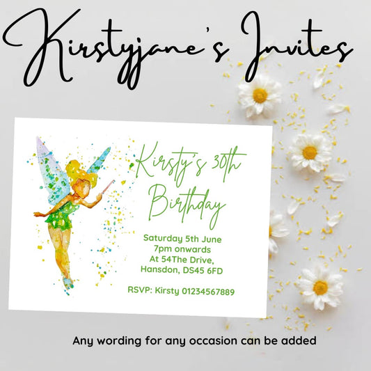 Personalised Disney Tinkerbelle party birthday invitations