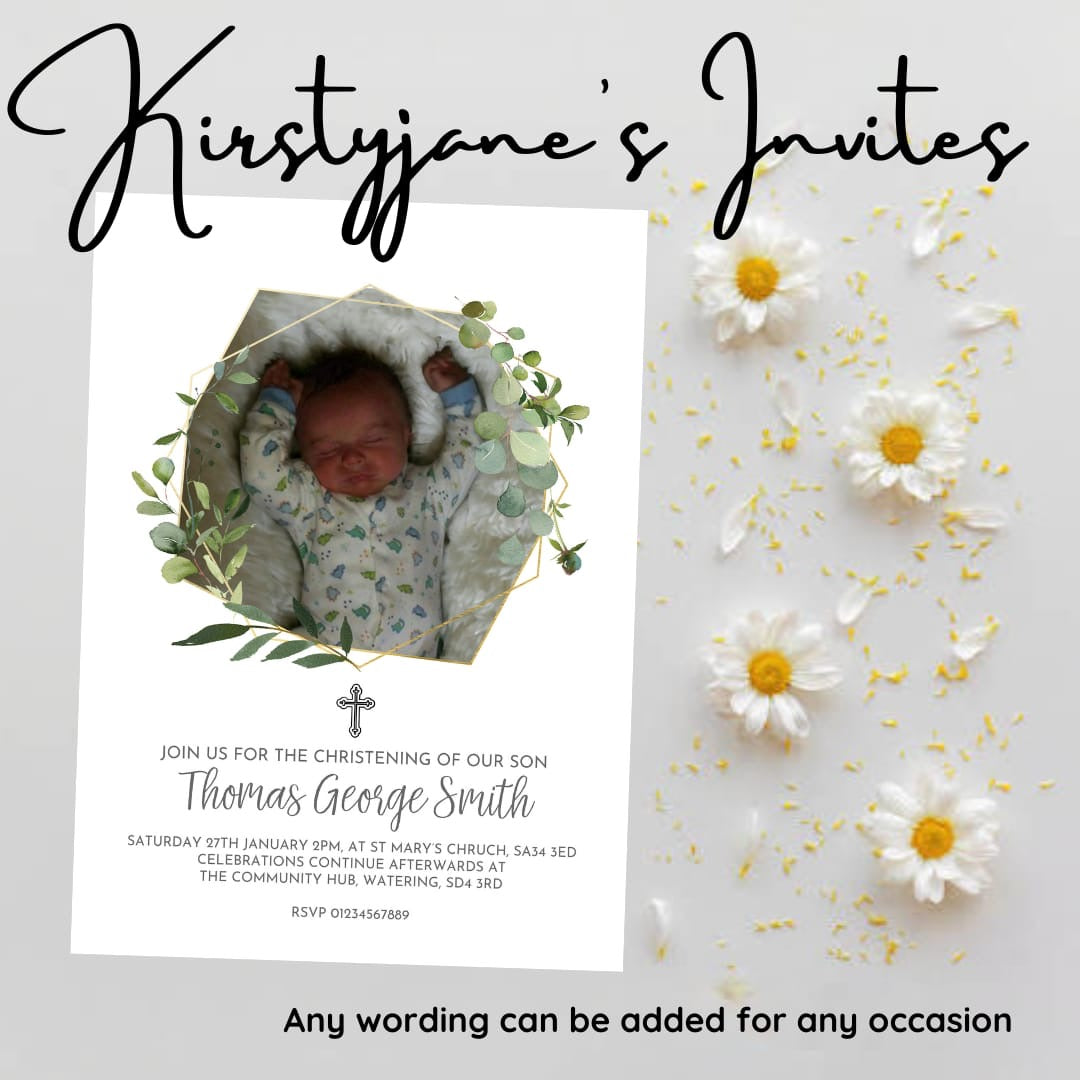 Personalised photo Christening invitations