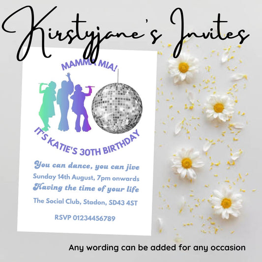 Personalised disco karaoke birthday invitations