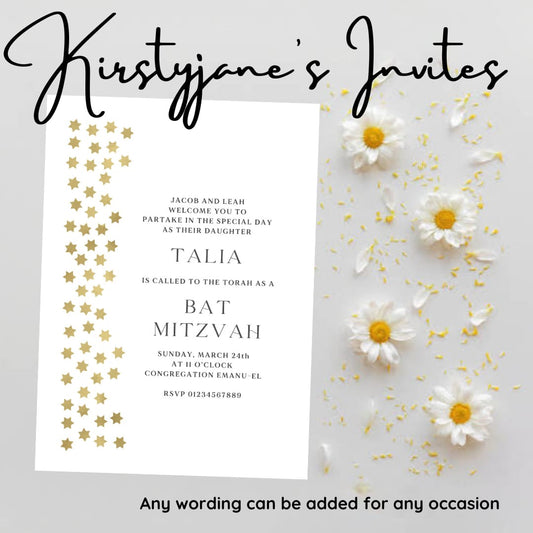 Personalised age Adults stars party birthday invitations