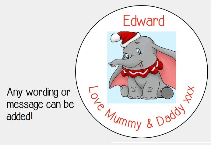 Personalised Christmas Xmas present stickers Dumbo