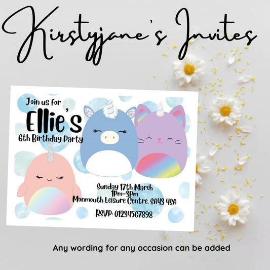 Personalised Squishmallows birthday invitations