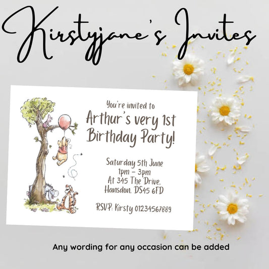 Personalised Winnie the Pooh party birthday invitations