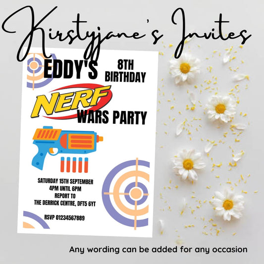 Personalised nerf boys birthday invitations