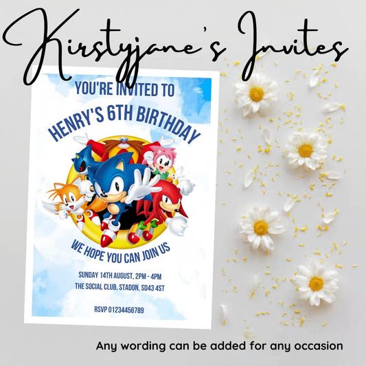 Personalised sonic boys birthday invitations