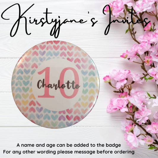 Personalised Hearts birthday badge