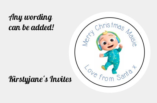 Personalised Christmas Xmas present stickers Cocomelon