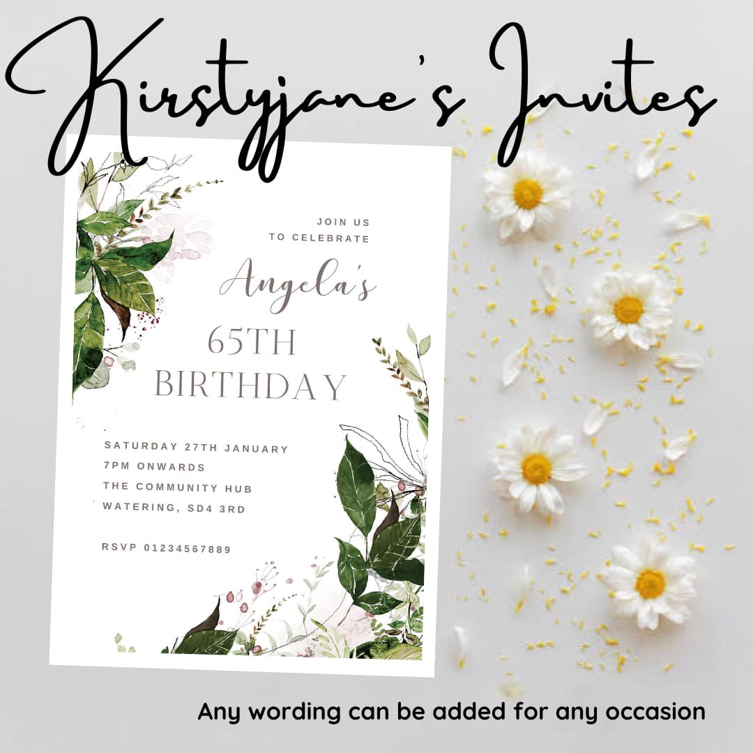 Personalised floral adult party birthday invitations