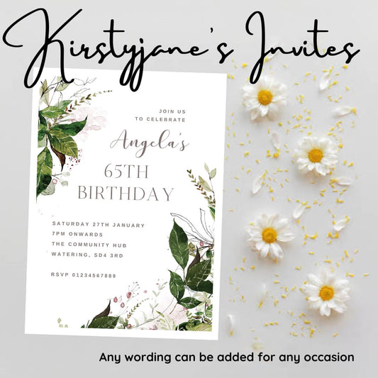 Personalised floral adult party birthday invitations