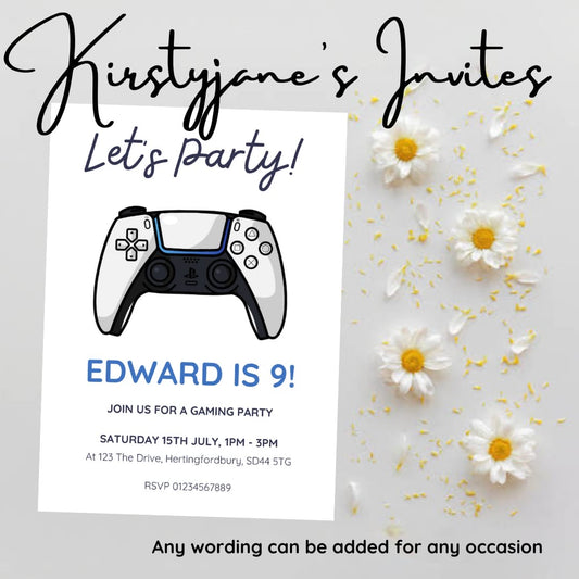 Personalised Gaming gamer party birthday invitations