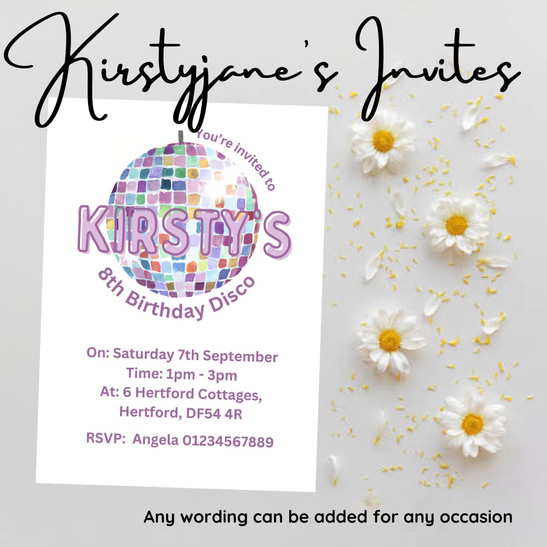 Personalised kids adults disco birthday party invitations