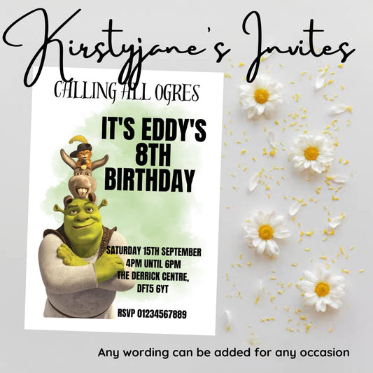 Personalised kids shrek birthday invitations