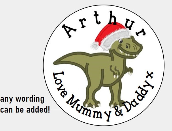 Personalised Christmas Xmas present stickers Dinosaur