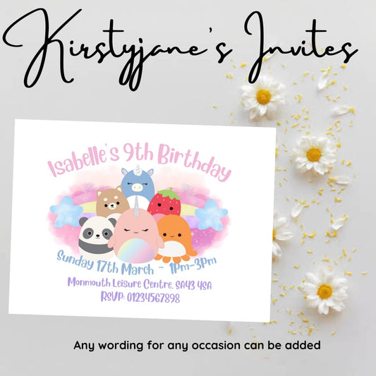 Personalised Squishmallows birthday invitations
