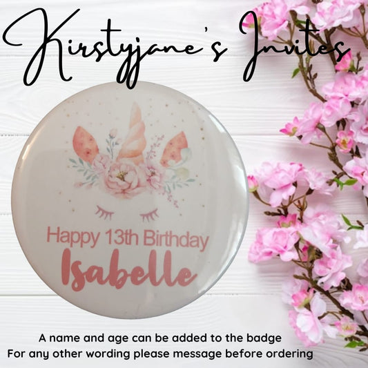 Personalised Unicorn birthday badge