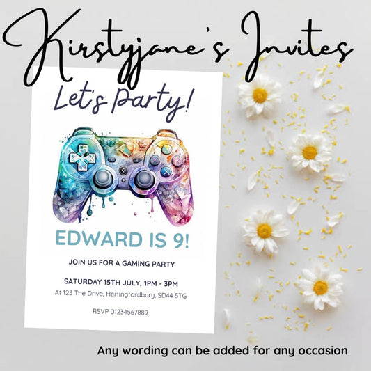 Personalised Gaming gamer party birthday invitations